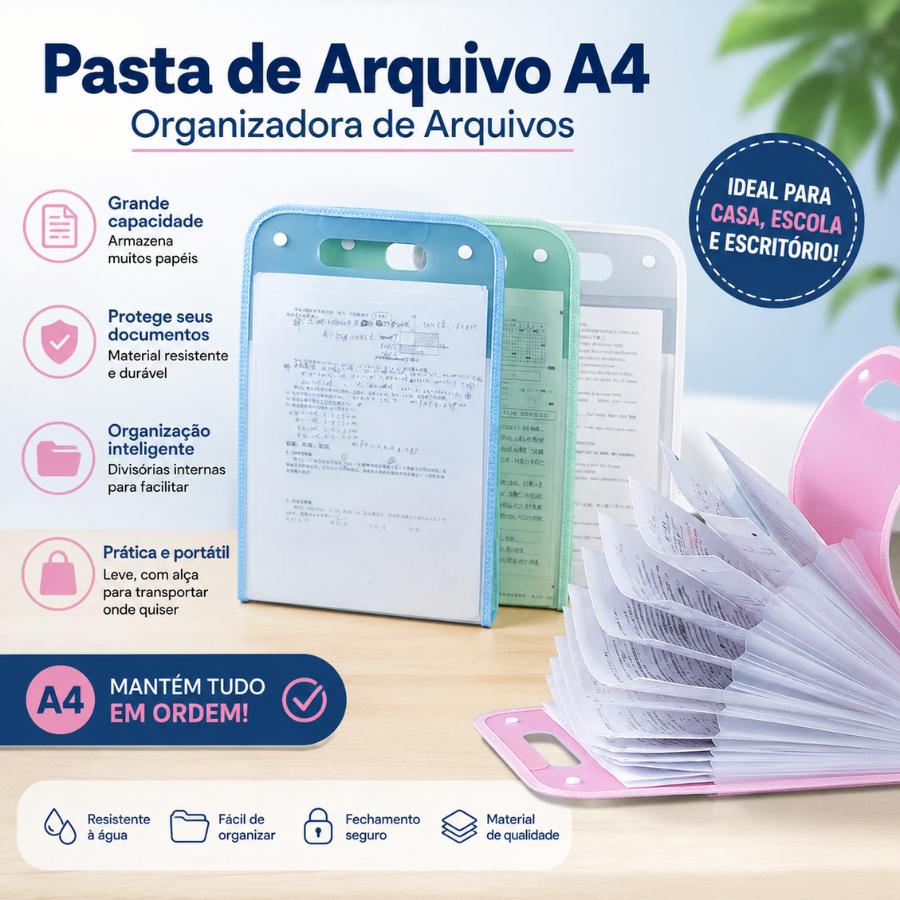 Pasta Sanfonada Para Documento Com 12 Divisórias E Pasta Prancheta Tamanho A4 Escritório Escolar