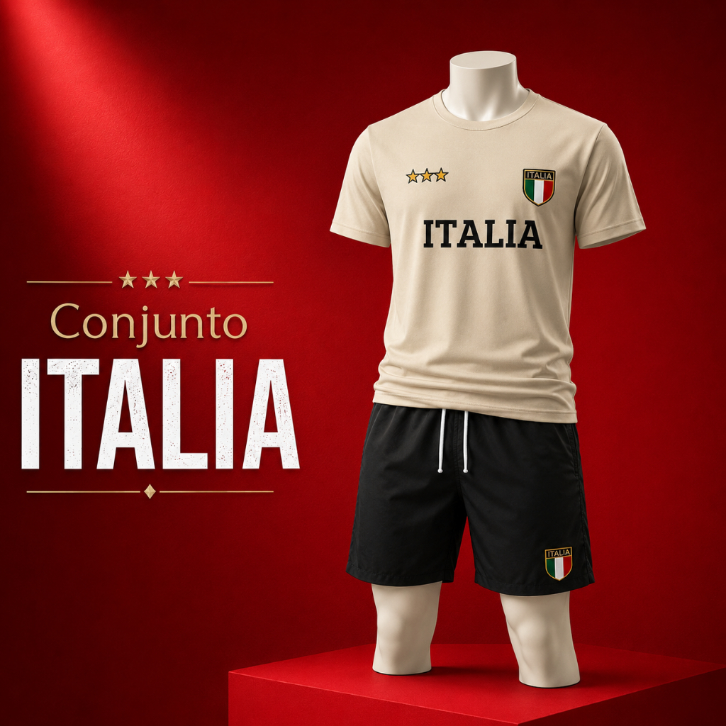 Conjunto Itália Masculino Camiseta e Bermuda Casual Verão Leve Confortável Esportivo Academia Praia