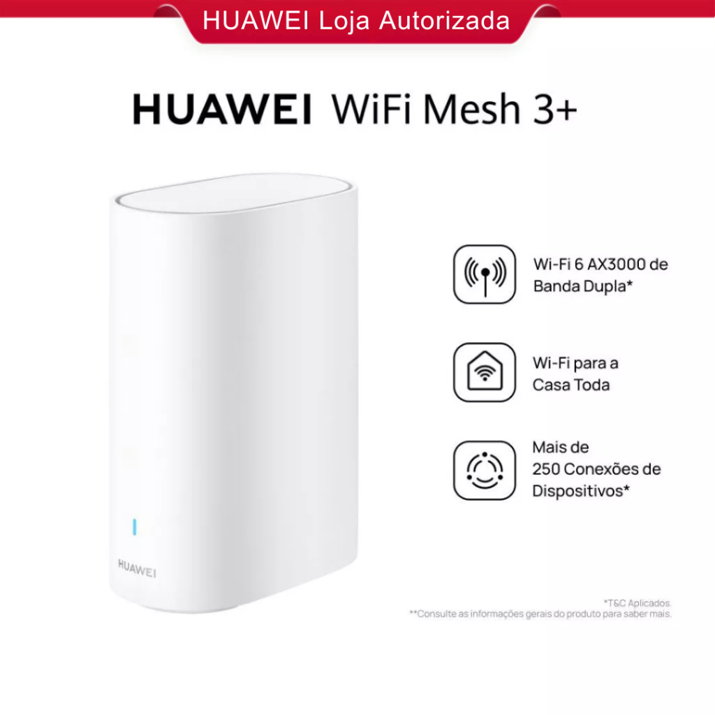 HUAWEI WiFi Mesh 3+ | Roteador | WiFi 6 AX3000 de Banda Dupla | Wi-Fi para a Casa Toda | Game Turbo