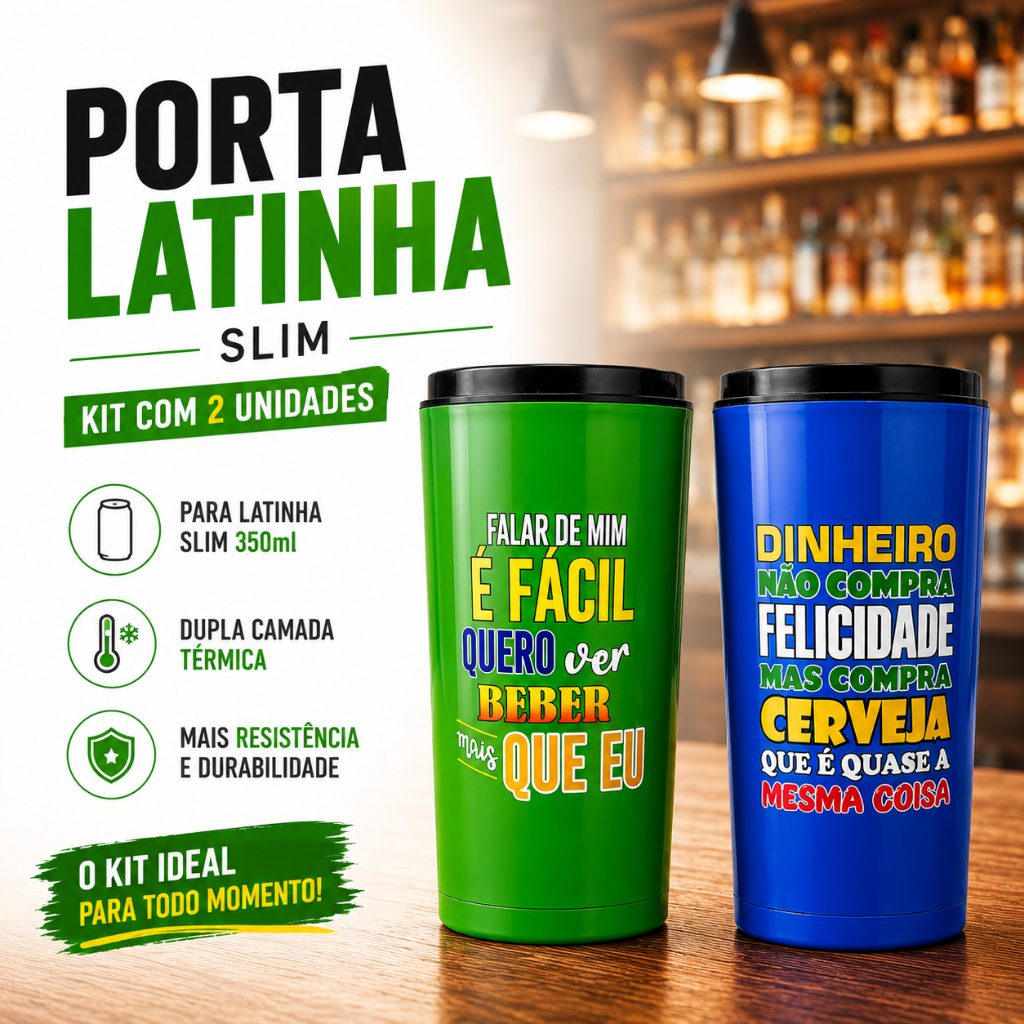 2 Porta Lata 350ml Slim Lata Fina Suporte Cerveja Isopor Térmico
