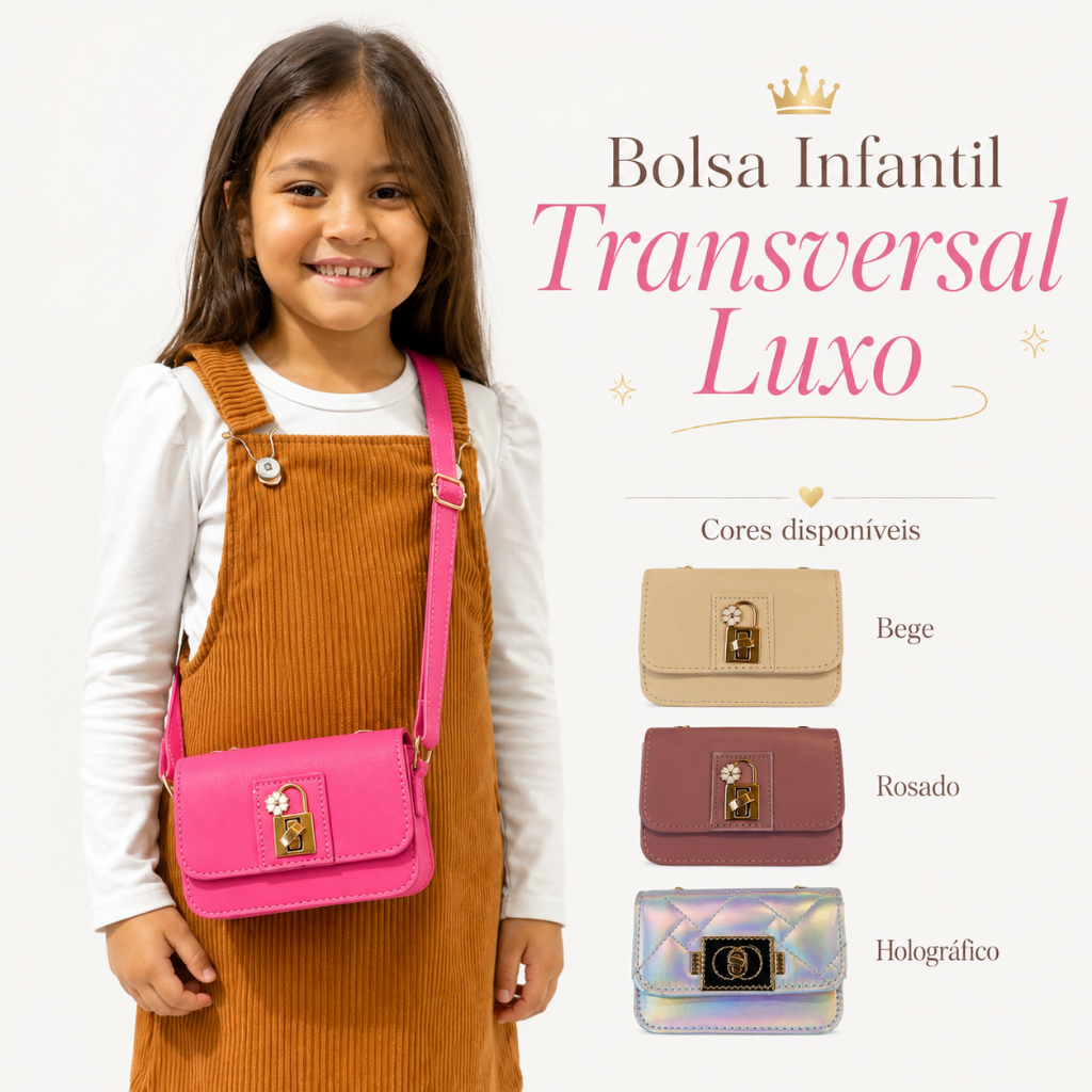 Bolsa Infantil Feminina Transversal Luxo Cores Variadas