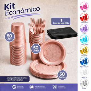 Kit Descartáveis Econômico 50 Pessoas Festas Confraternização
