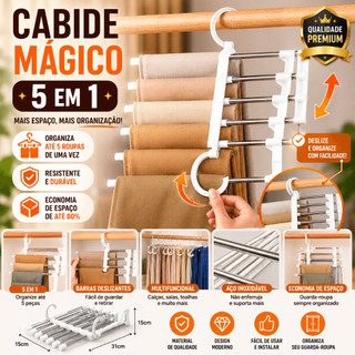 Cabide Mágico Multifuncional 5 em 1 para Calças Organizador Guarda-Roupa Economiza Espaço BP-14000