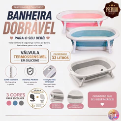 Banheira Dobrável Infantil 76x49cm 33L Premium | Válvula Termossensível | Compacta e Prática