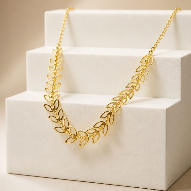 Colar Folhas Ouro 18K Folheado Feminino Dourado Delicado Banhado Gargantilha Choker