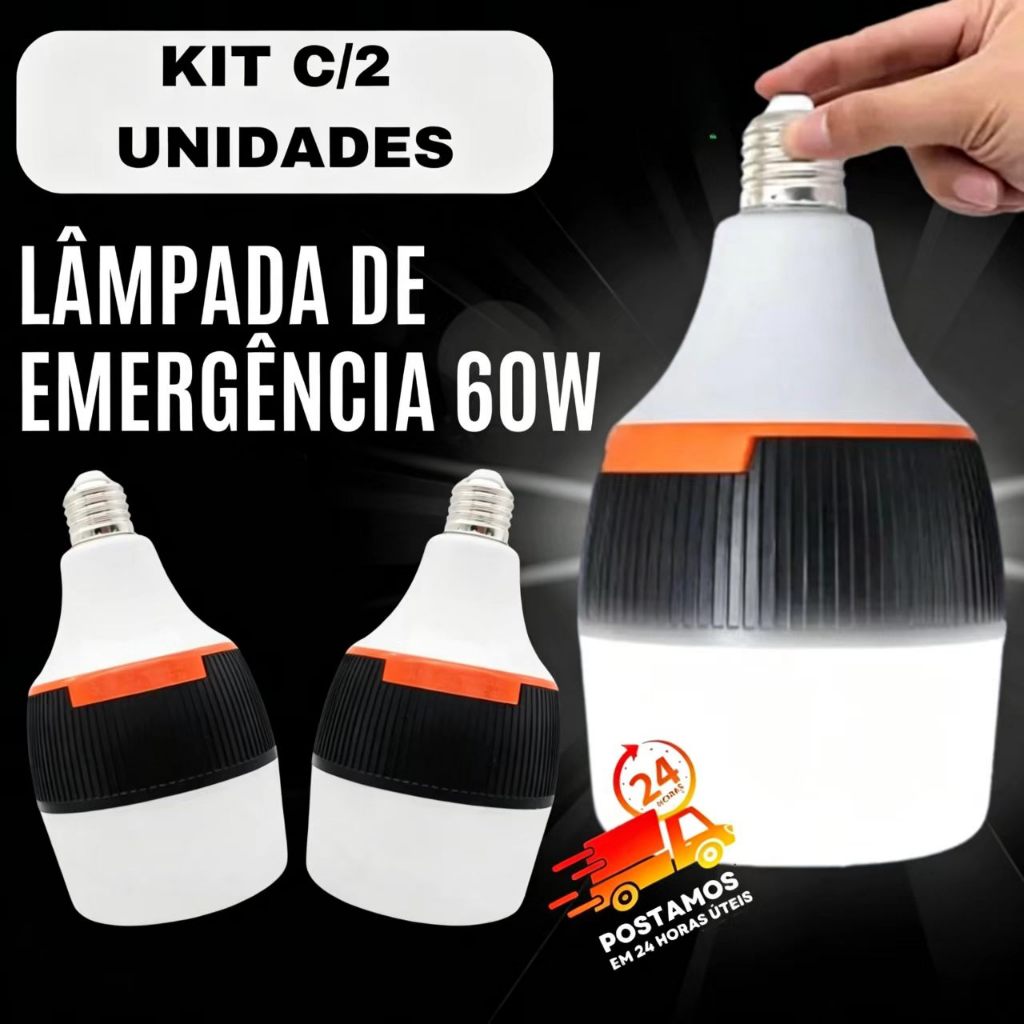Lâmpada de Emergência LED 60W Bivolt – Dura 6h sem Energia, Portátil, Recarregável