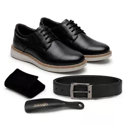 Kit Rafarillo Sapato Social Masculino em Couro com Cinto Meia e Calçadeira Confortável Casual Elegante