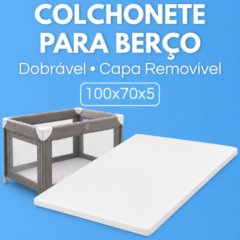Colchonete para Berço Bebê 100x70x5cm Espuma D18 Dobrável com Capa Removível