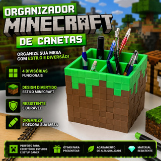 Organizador de Canetas Estilo Minecraft Porta Lápis Porta Trecos Organizador de Mesa Gamer Infantil Escritório Escolar C