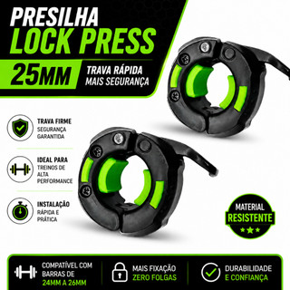 Par Presilhas Lock Press Barra de 25mm Academia Musculação Fitness Halter Oca Grampo Roscada Cross