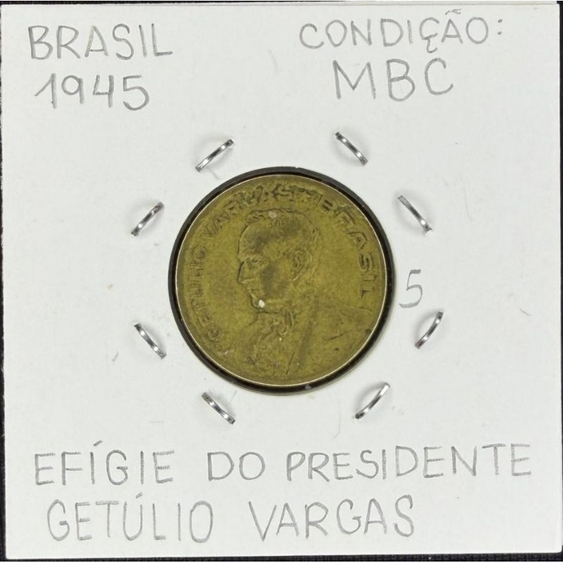 Moeda Antiga Brasil 20 Centavos 1945 Getúlio Vargas Bronze-Alumínio MBC Original