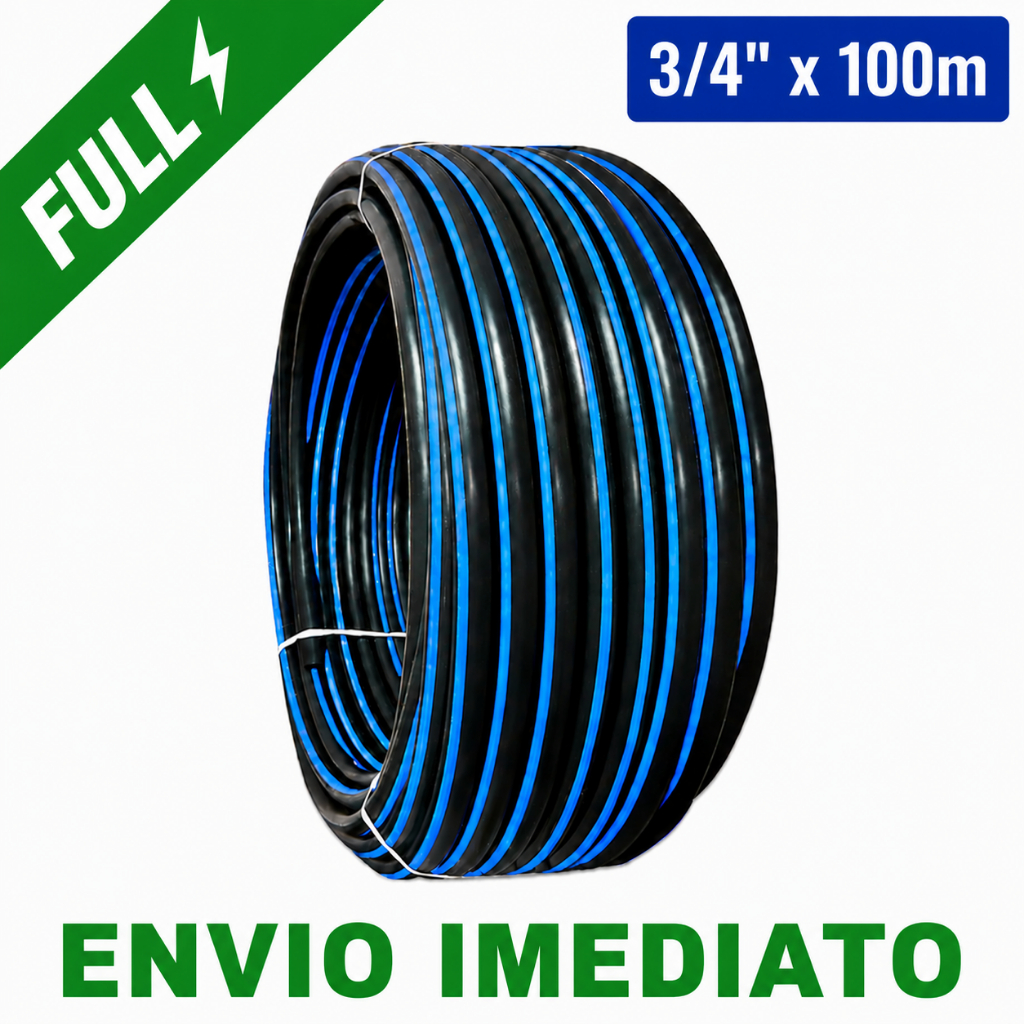 Mangueira Irrigação Gotejamento 3/4 Plástica Rolo Com 100 Metros SEM FUROS RESISTENTE Selo Azul