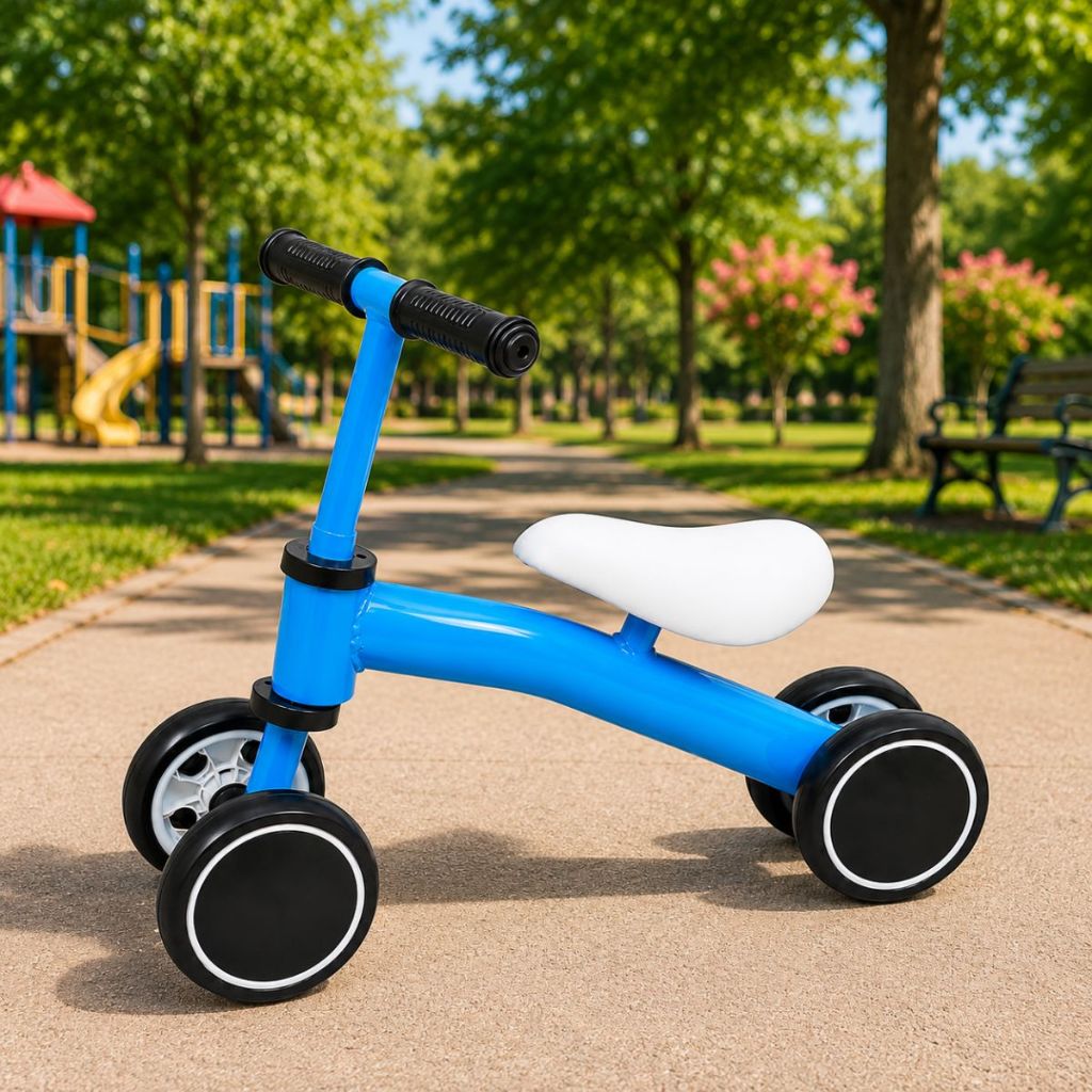 Bicicleta de Equilíbrio Bike Infantil Criança Menino Brinquedo Leve 4 Rodas Azul Suporta 20kg