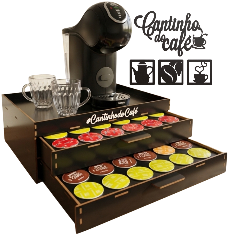 Porta Cápsulas Gaveteiro Dolce Gusto Três Corações Bandeja Cantinho do Café Suporte 24/48 Cápsulas
