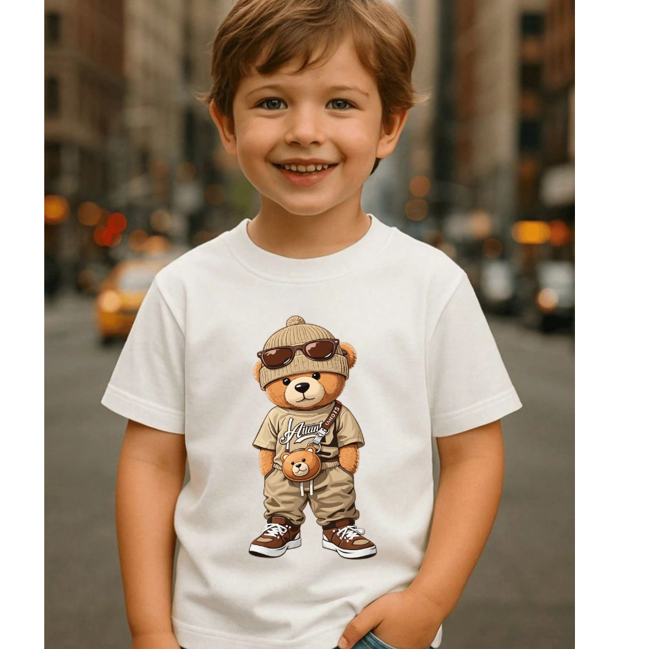 Camiseta Infantil Menino Estampada Ursinho Tendencia Camisa Masculina Juvenil 100% Algodão leve e Confortável 2026
