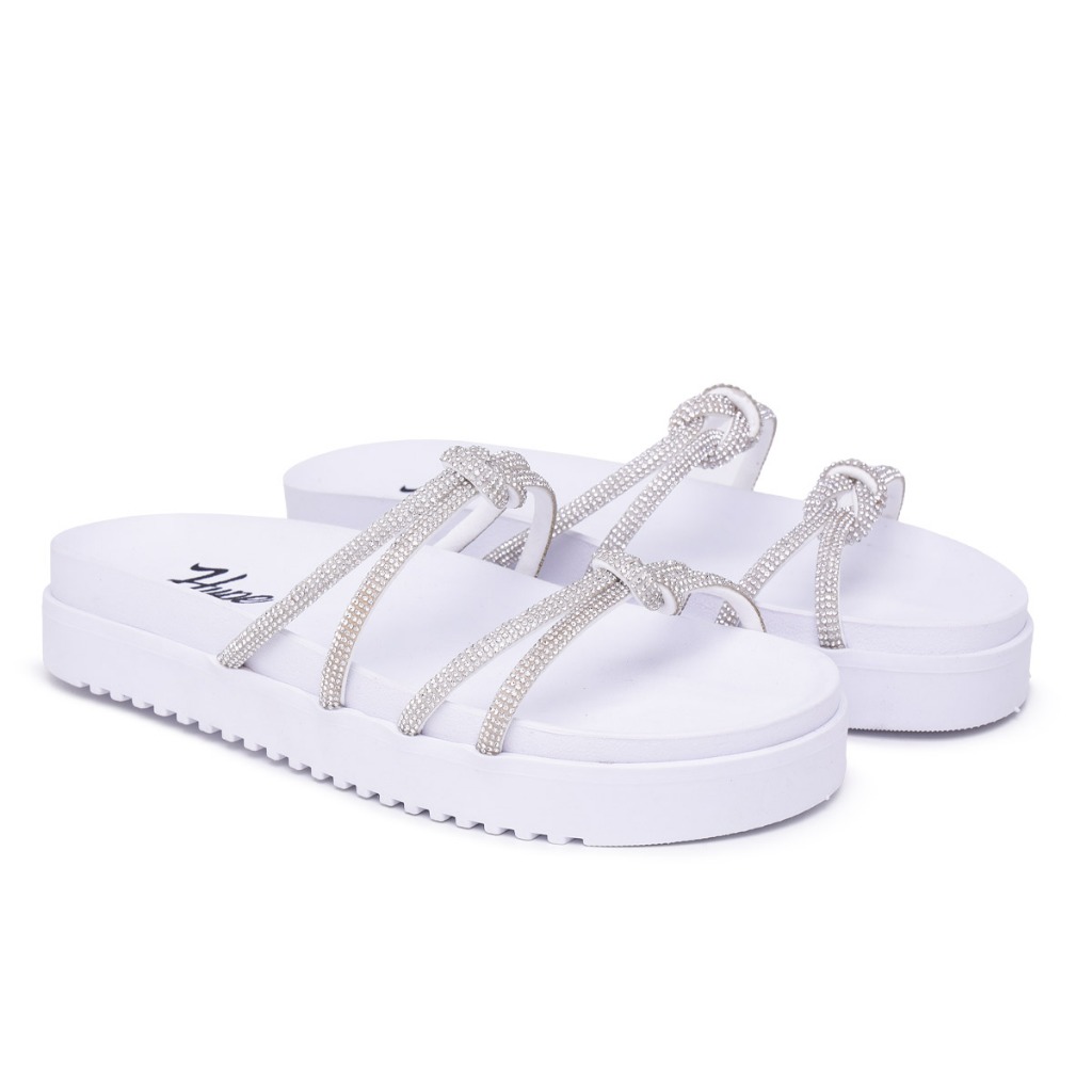 sandália feminina rasteirinha Papete Brilho Pedrinhas Strass Tendência Rasteirinha Moda Verão