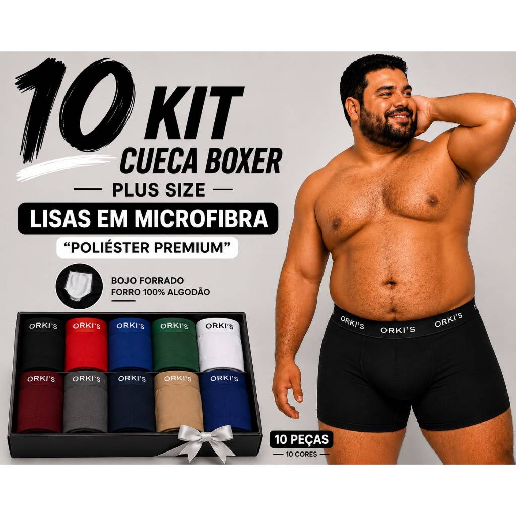 Kit 10 Cuecas Plus size   Masculina EXTRA GRANDE Com forro e Elástico Bordado