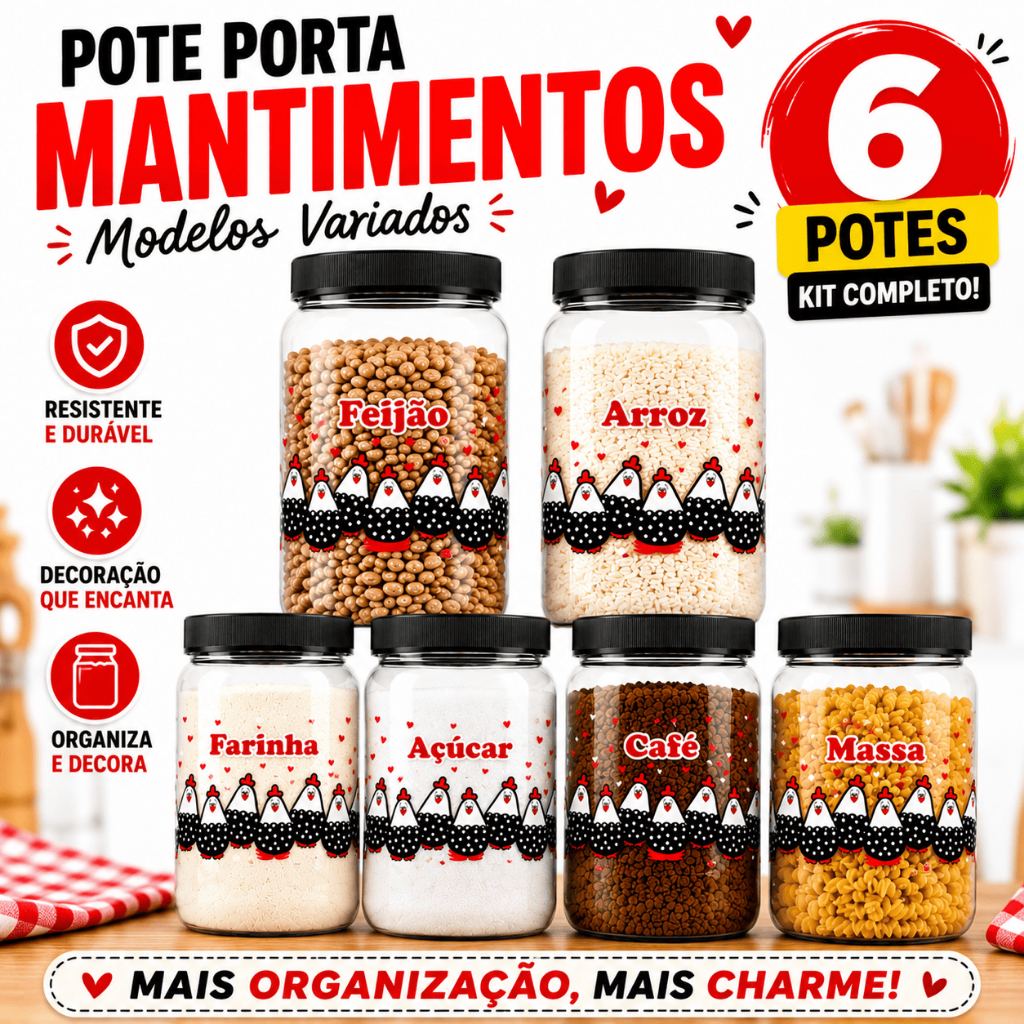 Pote Porta Mantimentos Alimentos Arroz Feijão Café Açucar Farinha e Sal Organizadores Casa Cozinha