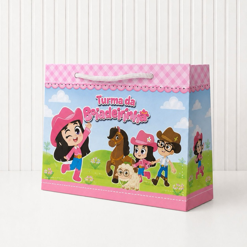Sacolinha Média Personalizada Turma da Boiadeirinha PEGUE E MONTE Lembrancinha para Festa Aniversário