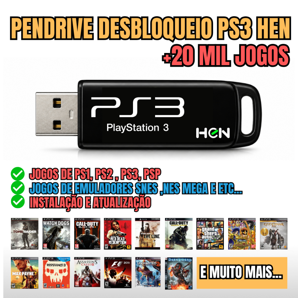 Pendrive DESBLOQUEIO PS3 HEN 4.93 + 20 mil JOGOS !!!
