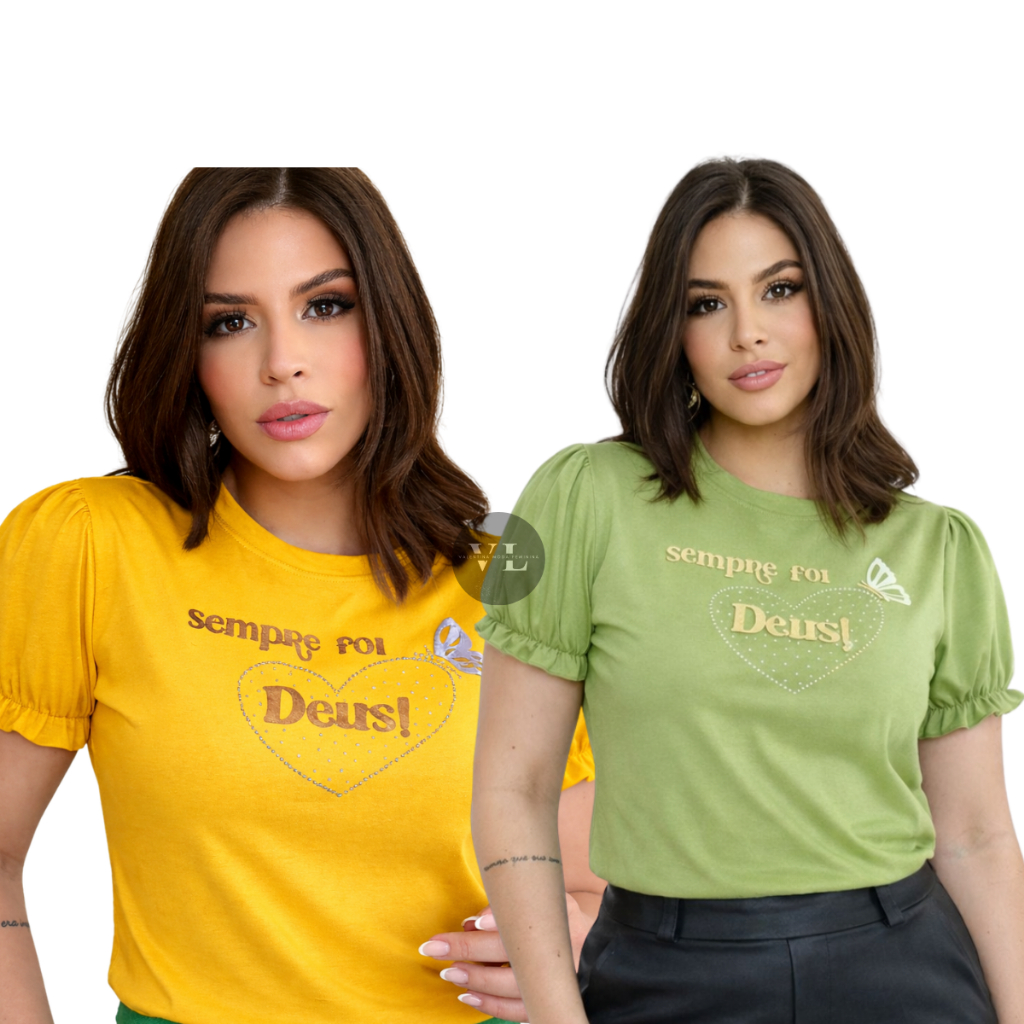 Kit 2 Blusas Femininas Manga Bufante Estampada Casual Moderna Várias Cores Tendência