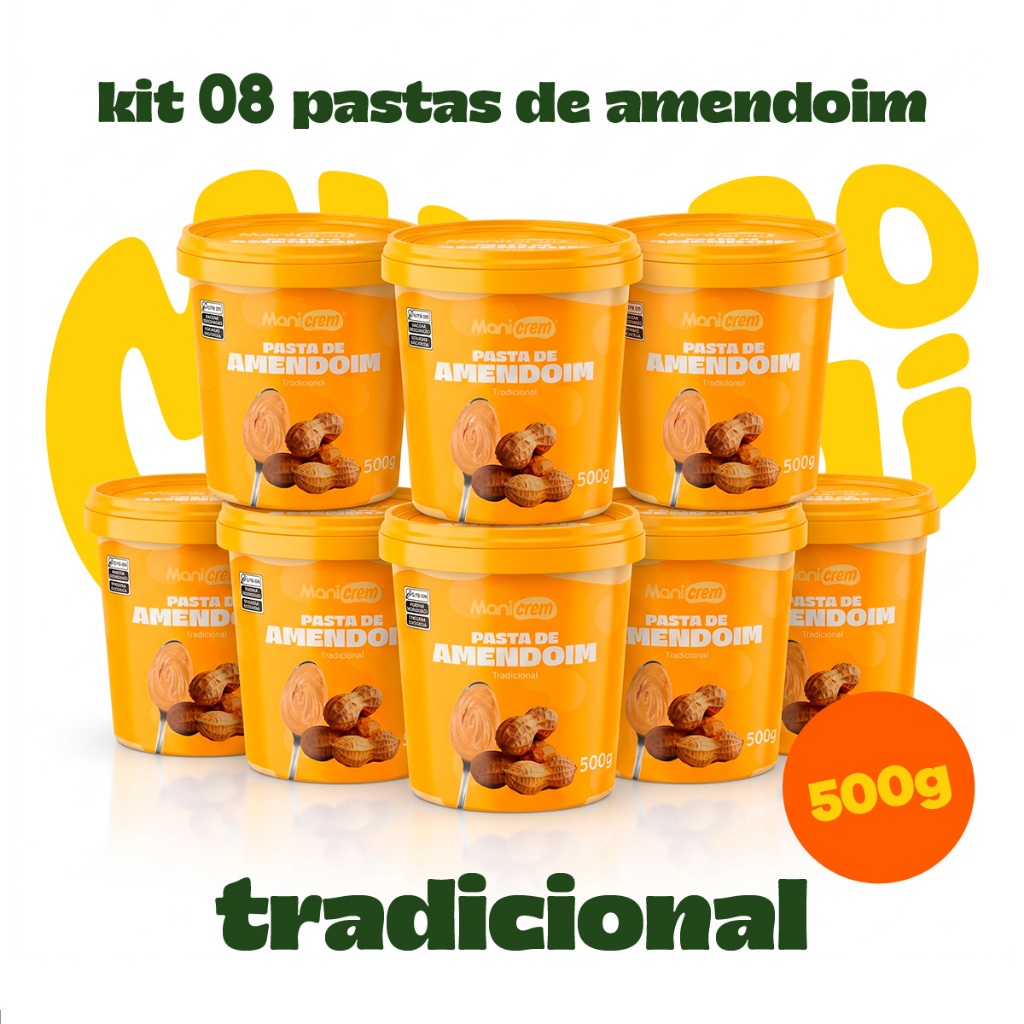Kit 08x Pasta de Amendoim Manicrem Tradicional - 500g