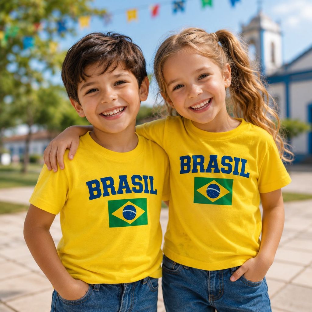 Camiseta do Brasil Infantil Bandeira do Brasil copa do mundo jodo do Brasil de Blusa do Brasil Amarela Menino e Menina