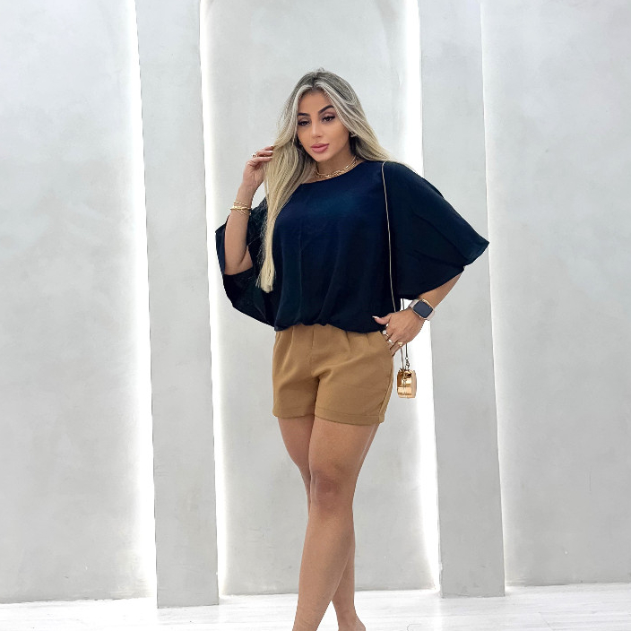 Blusa Feminina Viscolinho Manga Morcego Ombro a Ombro Confortável Elegante Moda Feminina