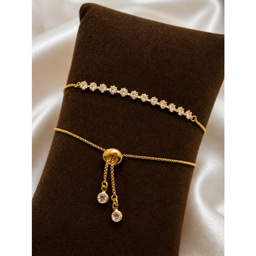 PULSEIRA AJUSTÁVEL DOURADA / PRATA- PULSEIRA FOLHEADA ZIRCÔNIA