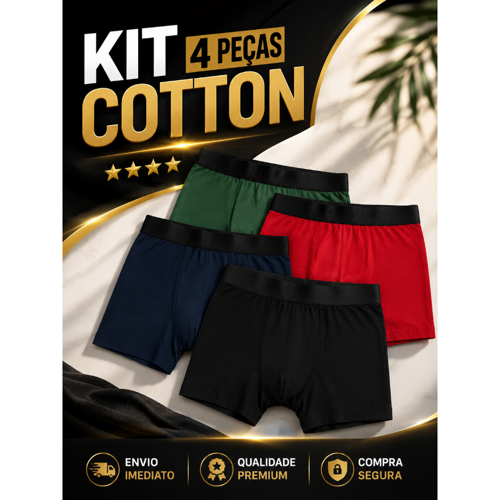 Kit 4 Cuecas Boxer Masculinas Cotton Premium Conforto E Estilo