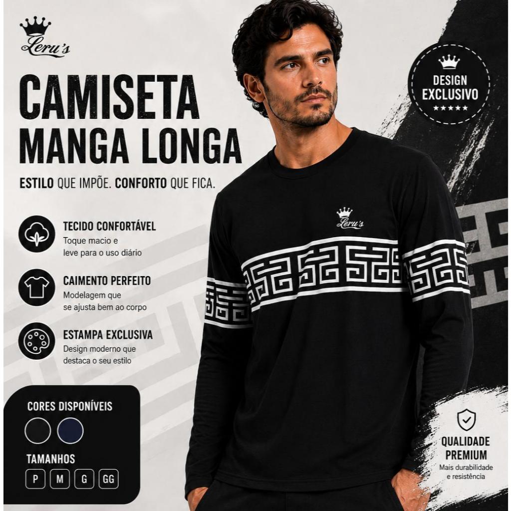 CAMISETA MANGA LONGA MASCULINA PREMIUM ESTILO MODERNO CONFORTAVÉL ALGODÃO 100%