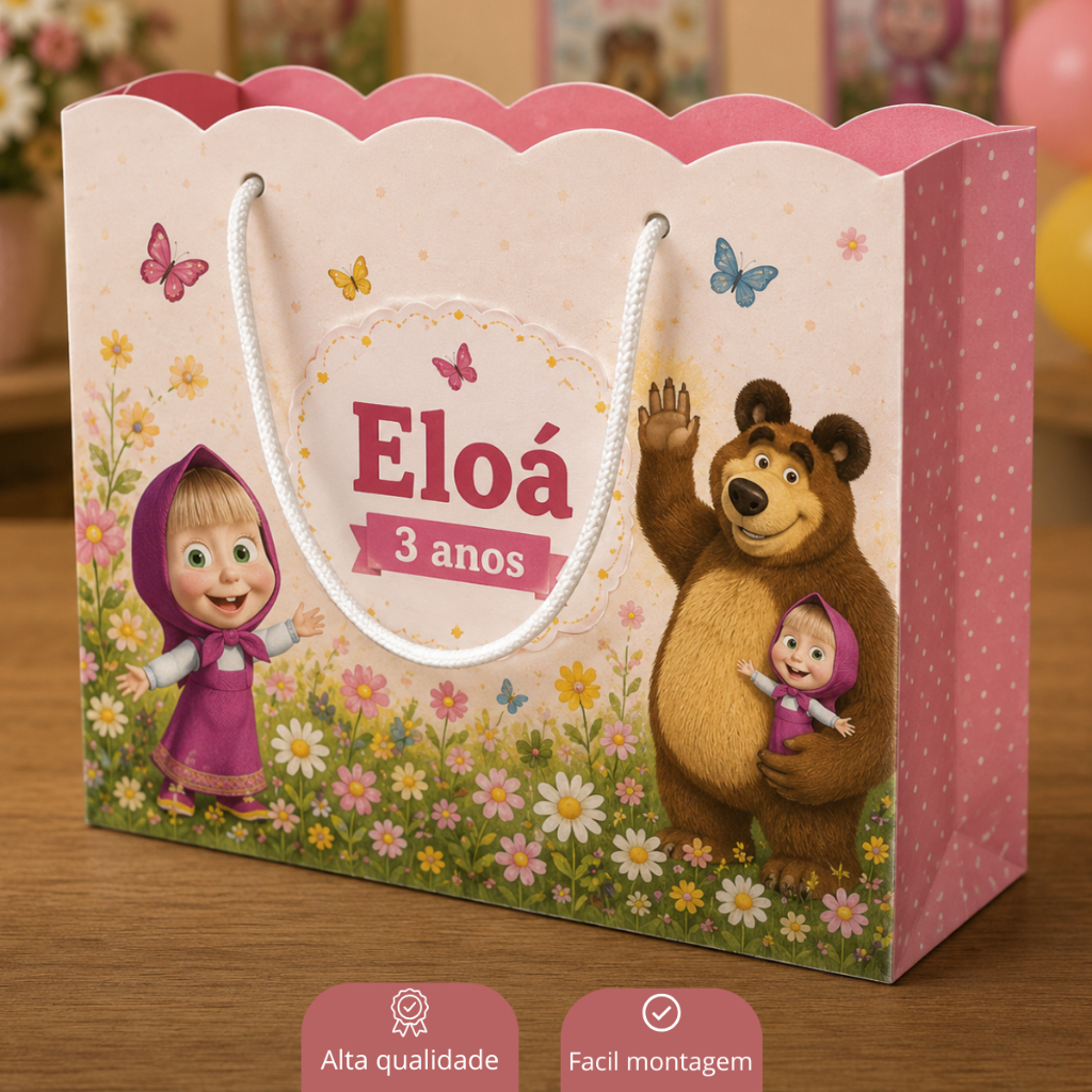 Sacola Surpresa MARSHA E O URSO | Lembrancinha Personalizada Aniversário Infantil | Pegue e Monte