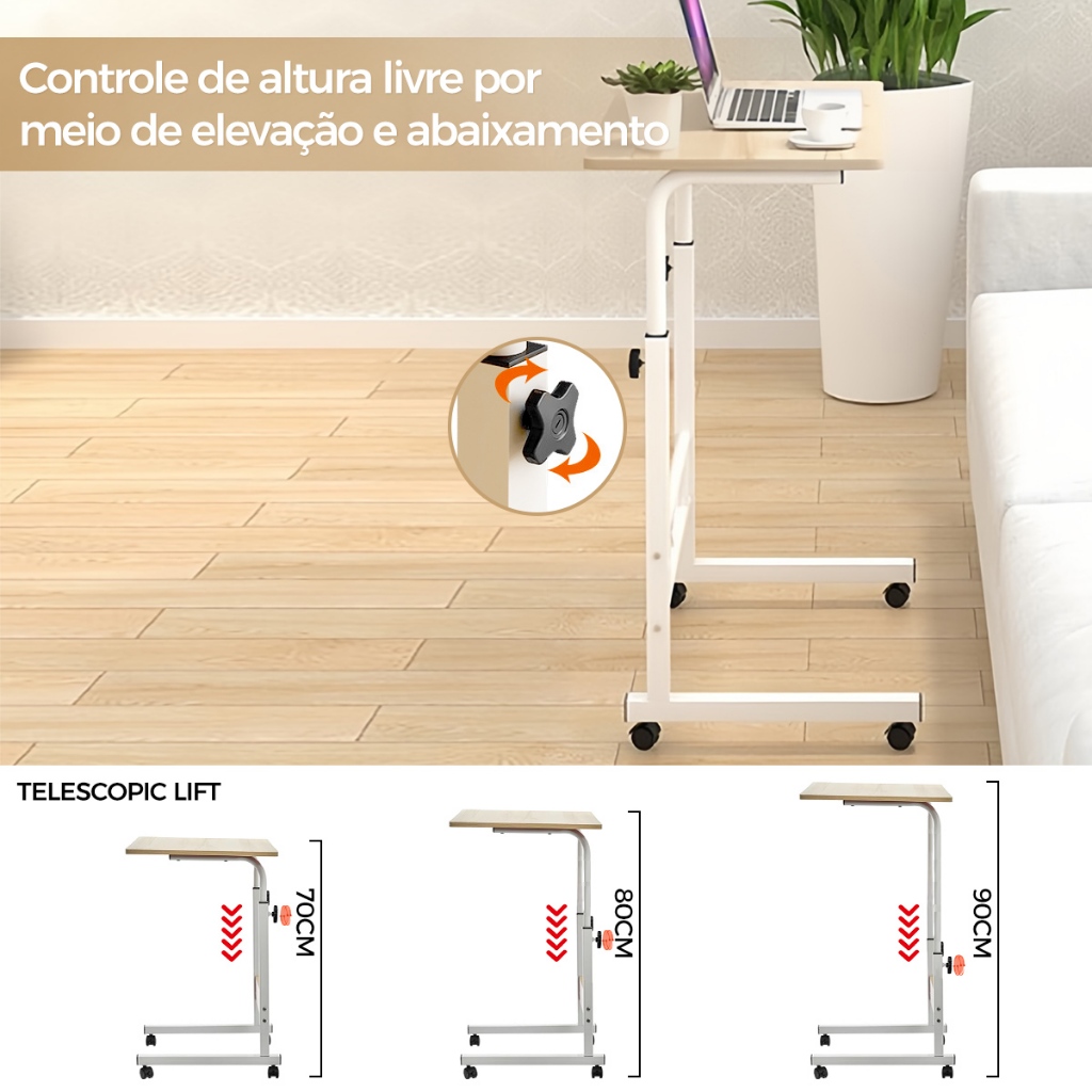 Mesa Mutiuso Mesinha Notebook Com Altura Regulavel e Rodinhas Tablet Cama Sofá Ajustavel · foto 2
