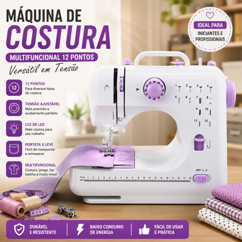 Mini Máquina De Costura Multifuncional Doméstica Composta de 12 Pontos - Bivolt — imagem 1