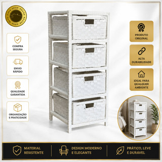 Gaveteiro Organizador Fibra Sintética 4 Gavetas 30x30x75 Banheiro Quarto Vertical Luxo (Já Montado)