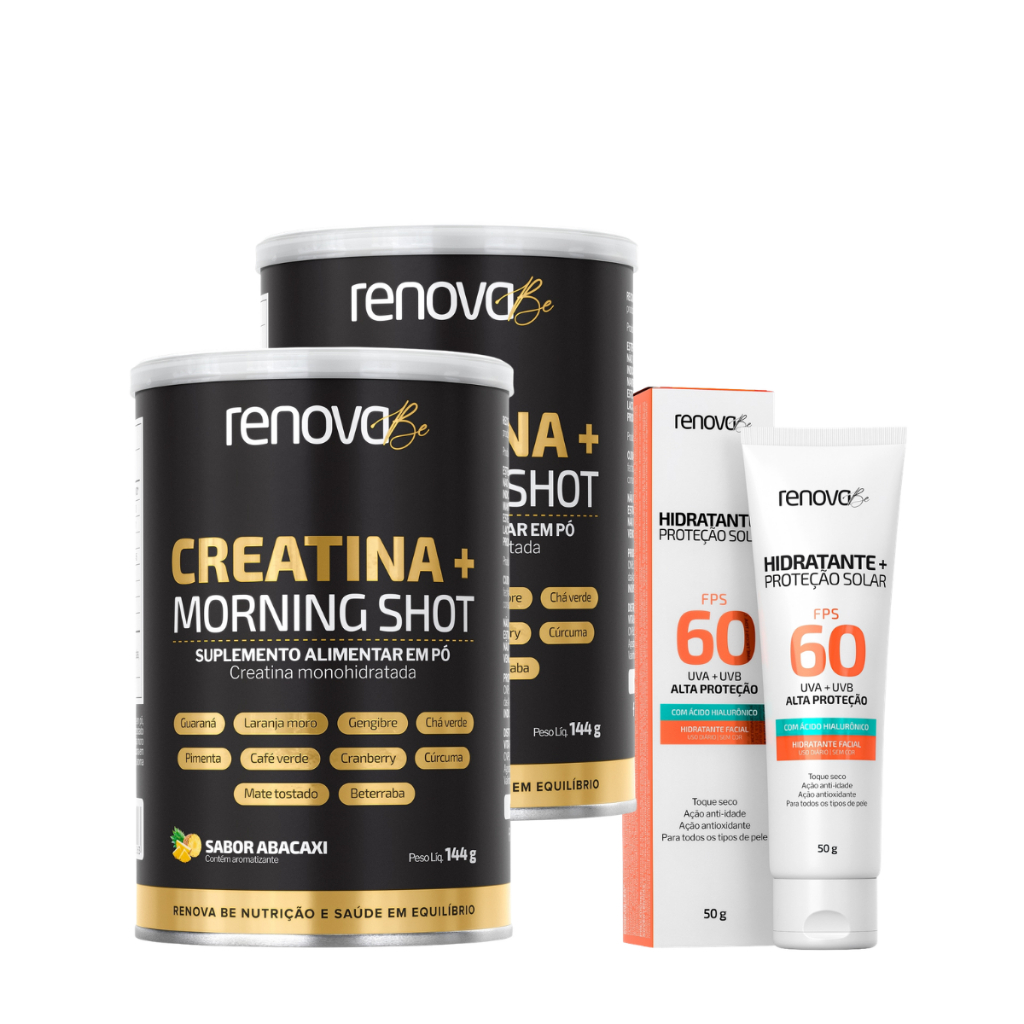 2 Potes de Creatina Monohidratada + Morning Shot e Hidratante Facial FPS 60