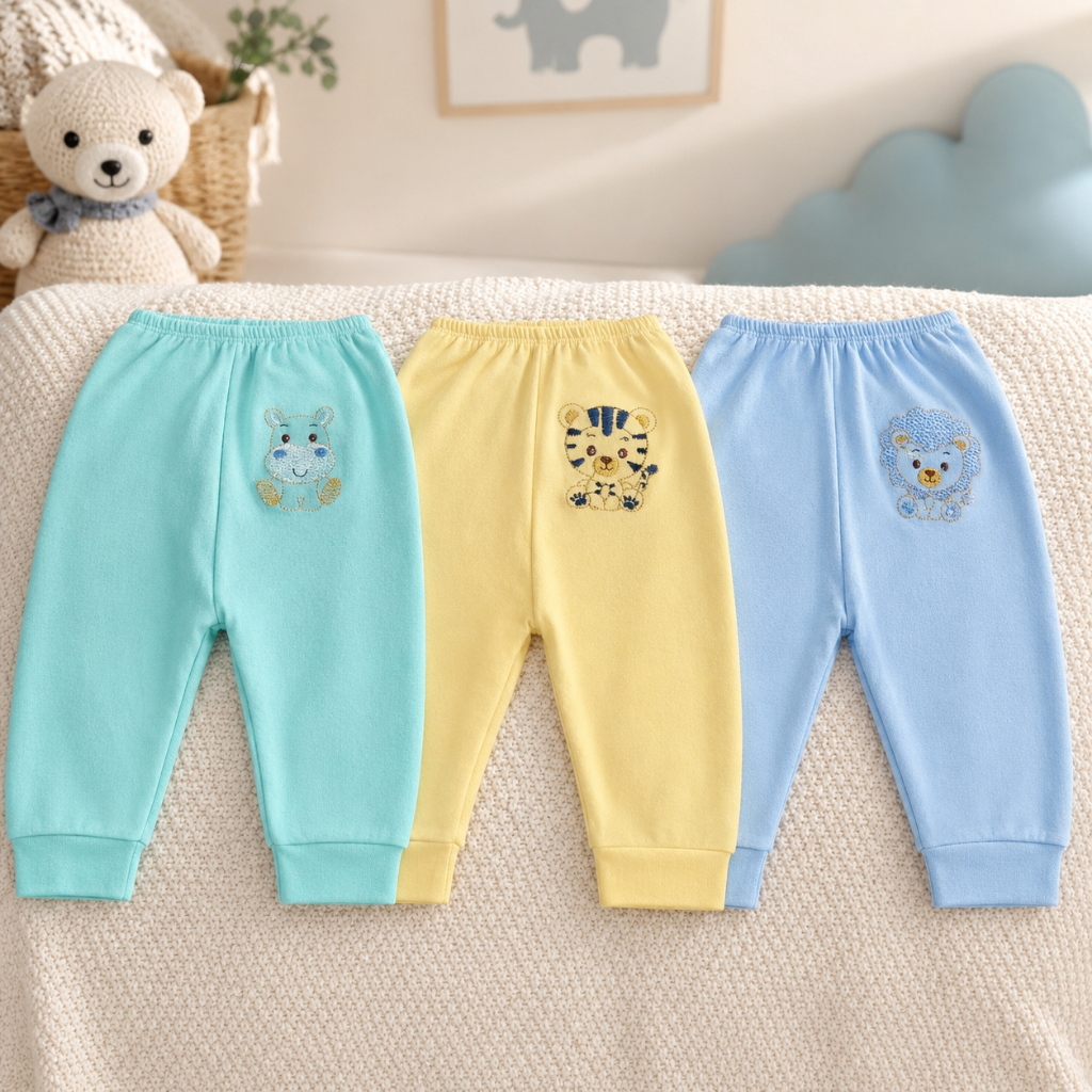Kit 3 Calça Mijão Bordado Bebê Pé Reversível 100% Algodão Macio P M G Confortável Masculino