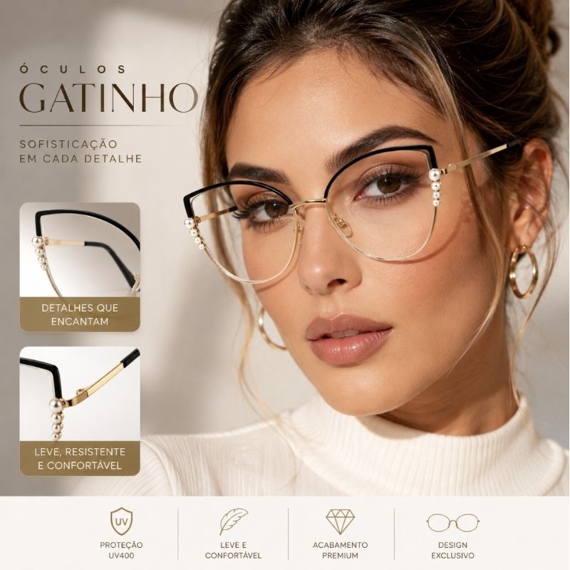 Óculos De Acetado e Metal Formato Gatinho Bloqueio de Luz Azul Pode Colocar Grau Casual Elegante Qualidade Premium