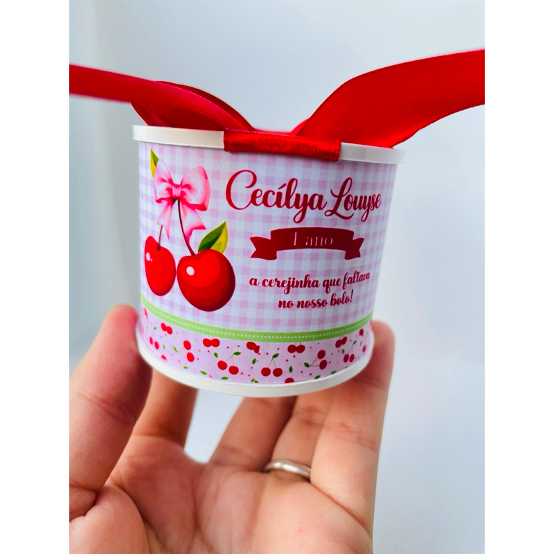 Mini Tubolatas Aniversário Cereja | Cerejinha | Personalizada com nome | 5x6 | Lembrancinhas | Pronta para uso