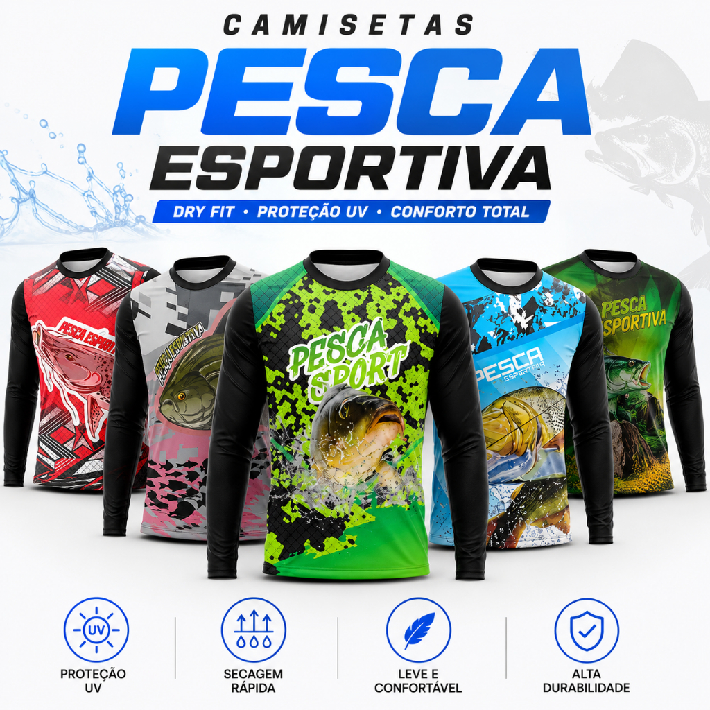 Camisa de Pesca com Proteção Solar UV50 Tecido Dryfit Pescaria