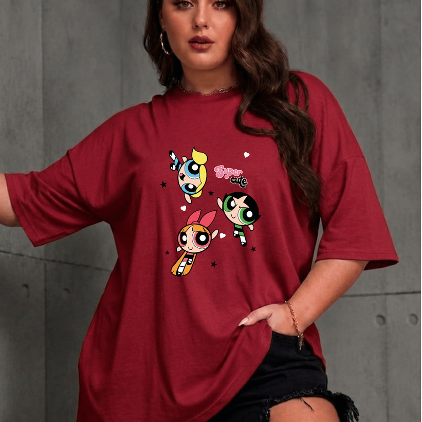 Camiseta Tshirt Feminina Estilosa Estampa Trio Meninas Poderosas Camiseta  Algodão Camisetão Oversized Plus Size