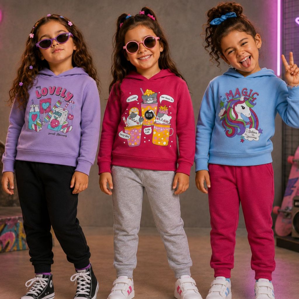 Conjunto de Moletom Infantil Menina Peluciado Com Capuz do Tamanho 1 ao 8 Ideal para o Inverno