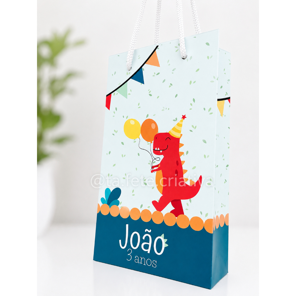 LINHA PREMIUM Sacolinha Personalizada | Dinossauro lúdico | Festa Infantil | Lembrancinha c nome e idade | PEGUE E MONTE