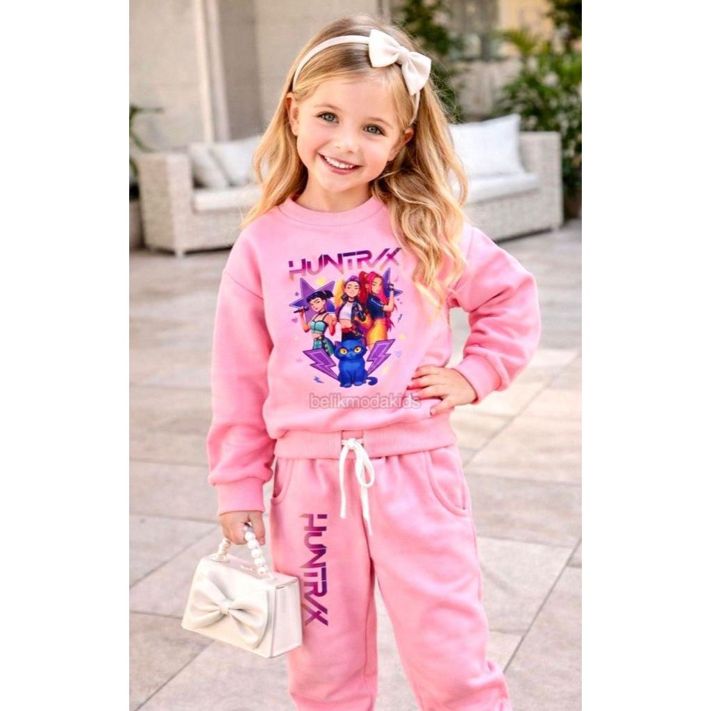 Conjunto Moletom Infantil Flanelado Personagem Anime Blusa + Calça Inverno Menina 4 Ao 10 Blogueirinha Frio Quentinho