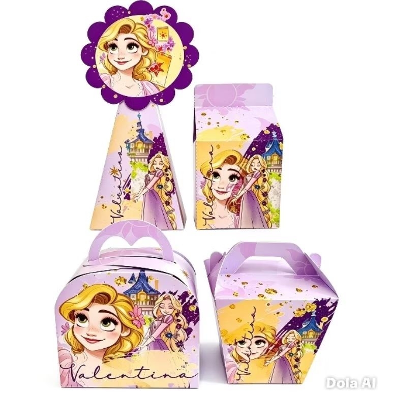 Kit Festa Rapunzel Lilás Personalizado | Caixinha para Lembrancinhas de Aniversário Infantil