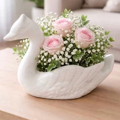 Vaso Cachepot Cisne Escultura em Cerâmica Decoração Plantas Flores Porta Objeto Opção Presente Chic.