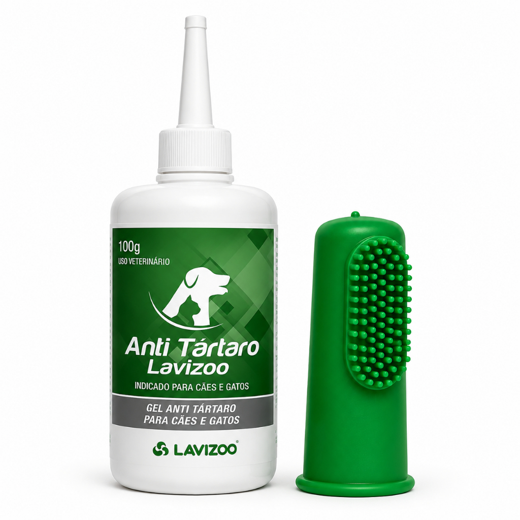 Gel Anti Tártaro Lavizoo Cães e Gatos Dedeira Silicone Escova Dental Mau Hálito