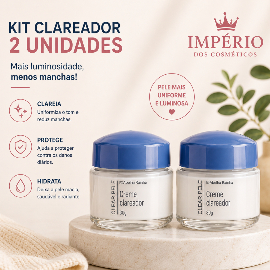 Kit 2 Cremes Faciais Clareador Noturno Clear Pele Abelha Rainha 30g