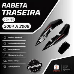 Carenagem Rabeta Traseira Titan 150 Preto 2004 a 2008 Preta + Adesivos Pintado Envernizado Encaixe Original