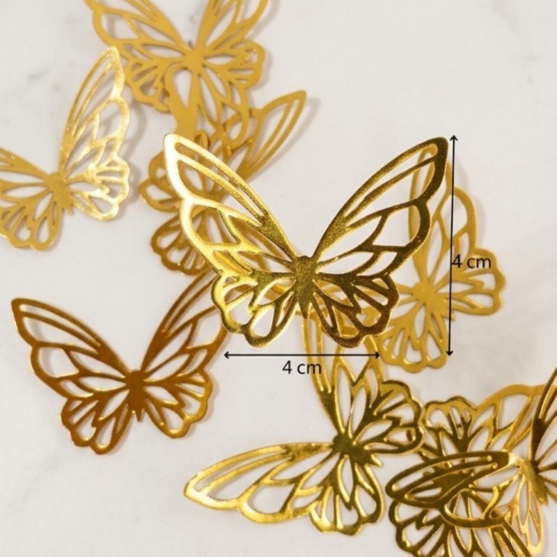 Borboletas Decorativas em Lamicote Dourado 230g – Apliques 4x4 cm para Bolo, Festas e Artesanato